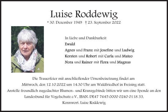 Traueranzeige von Luise Roddewig von merkurtz