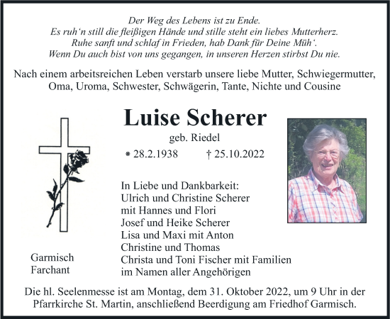 Traueranzeige von Luise Scherer von merkurtz