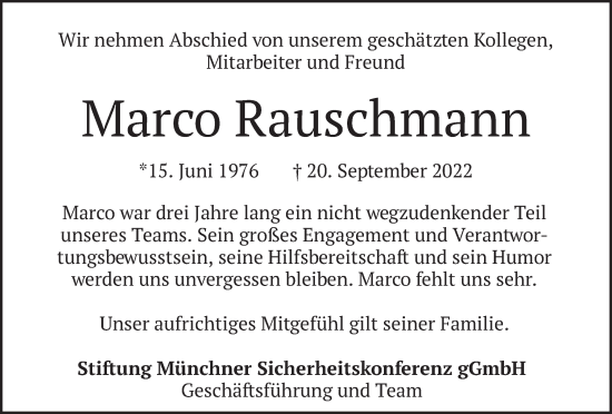 Traueranzeige von Marco Rauschmann von merkurtz