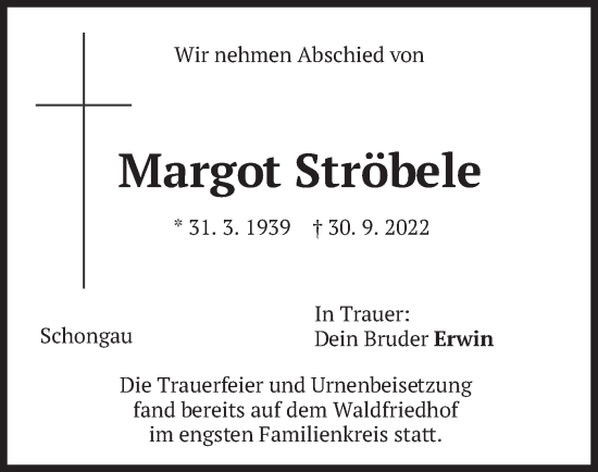 Traueranzeige von Margot Ströbele von merkurtz