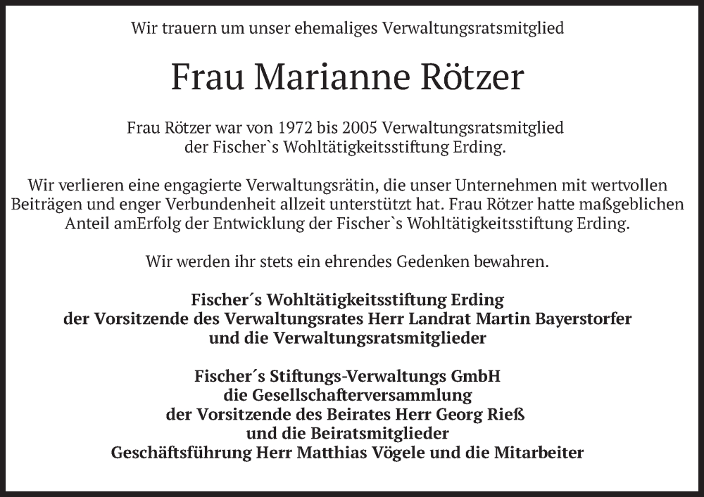  Traueranzeige für Marianne Rötzer vom 06.10.2022 aus merkurtz