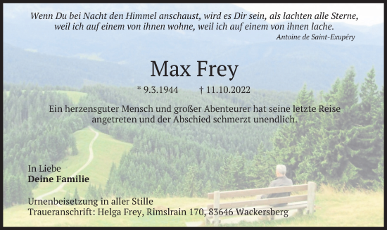 Traueranzeige von Max Frey von merkurtz