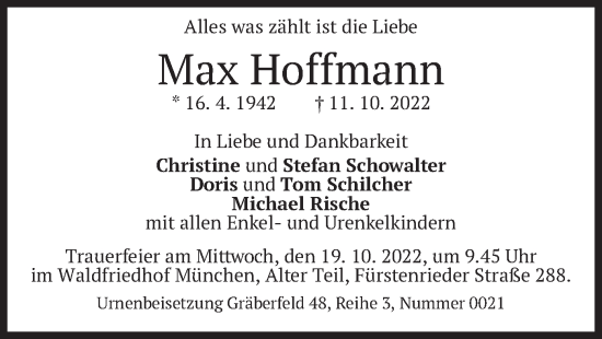 Traueranzeige von Max Hoffmann von merkurtz