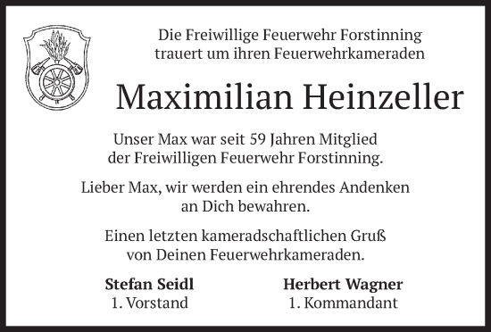 Traueranzeige von Maximilian Heinzeller von merkurtz
