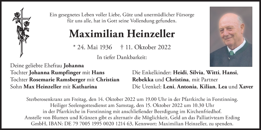  Traueranzeige für Maximilian Heinzeller vom 13.10.2022 aus merkurtz