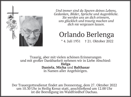 Traueranzeige von Orlando Berlenga von merkurtz