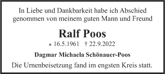 Traueranzeige von Ralf Poos von merkurtz
