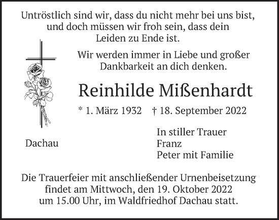 Traueranzeige von Reinhilde Mißenhardt von merkurtz
