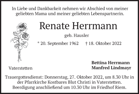 Traueranzeige von Renate Herrmann von merkurtz