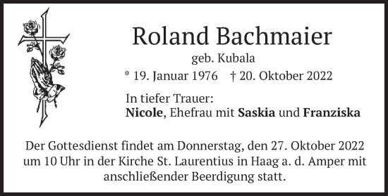 Traueranzeige von Roland Bachmaier von merkurtz