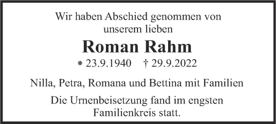 Traueranzeige von Roman Rahm von merkurtz