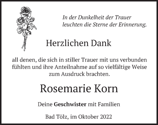 Traueranzeige von Rosemarie Korn von merkurtz