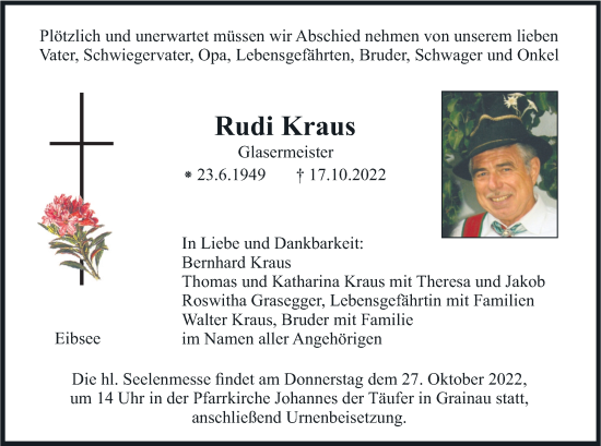 Traueranzeige von Rudi Kraus von merkurtz