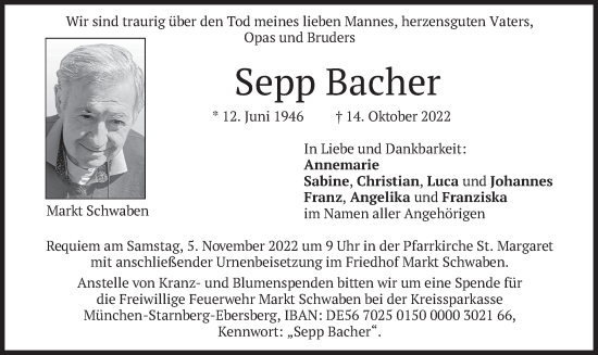 Traueranzeige von Sepp Bacher von merkurtz