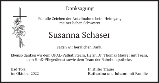 Traueranzeige von Susanna Schaser von merkurtz