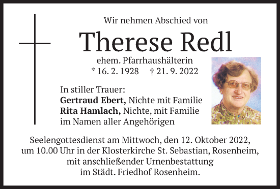 Traueranzeige von Therese Redl von merkurtz