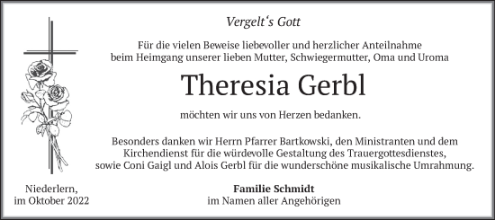 Traueranzeige von Theresia Gerbl von merkurtz