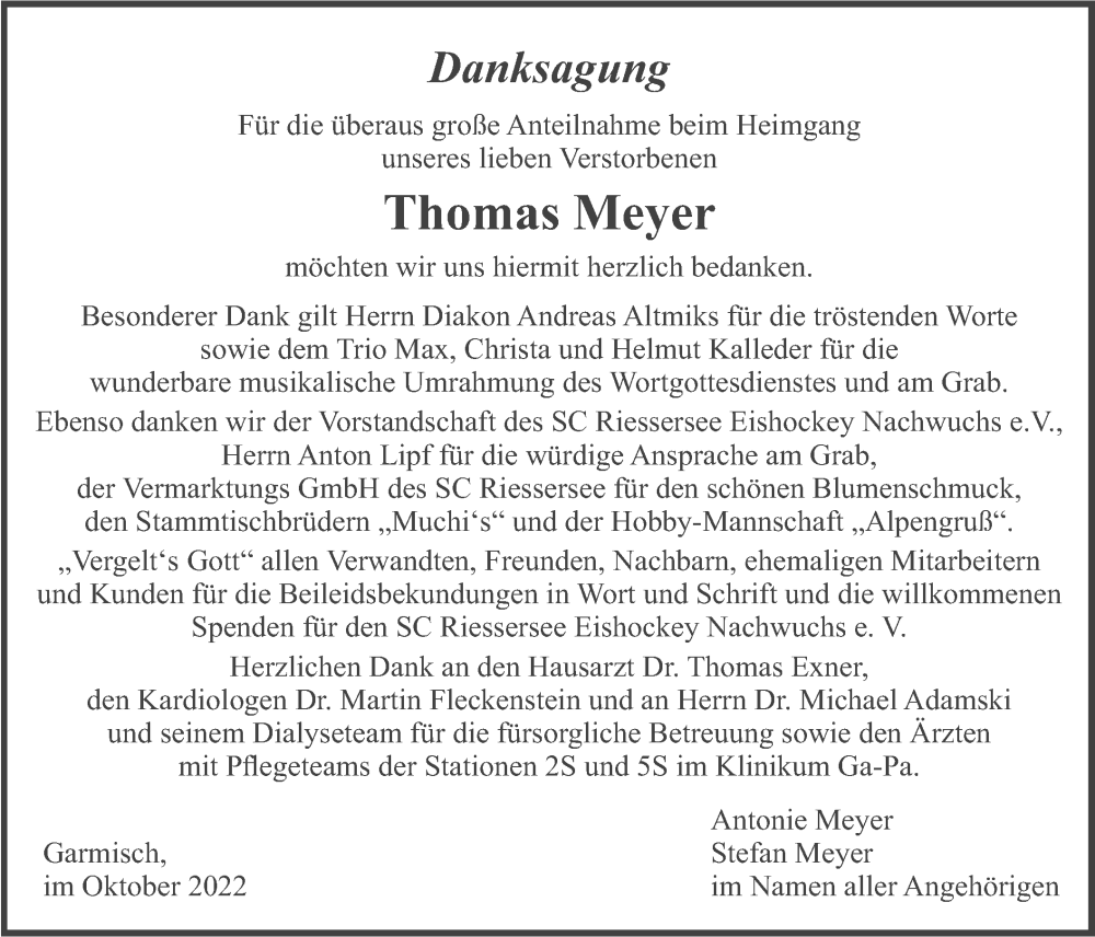  Traueranzeige für Thomas Meyer vom 15.10.2022 aus merkurtz