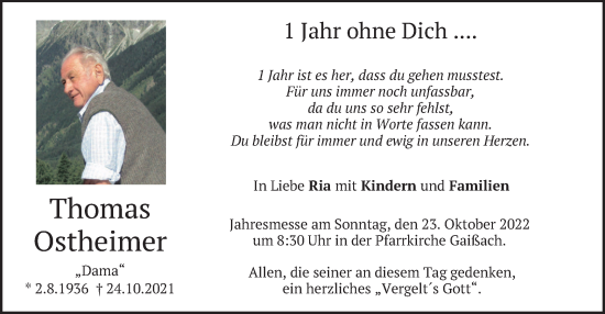 Traueranzeige von Thomas Ostheimer von merkurtz