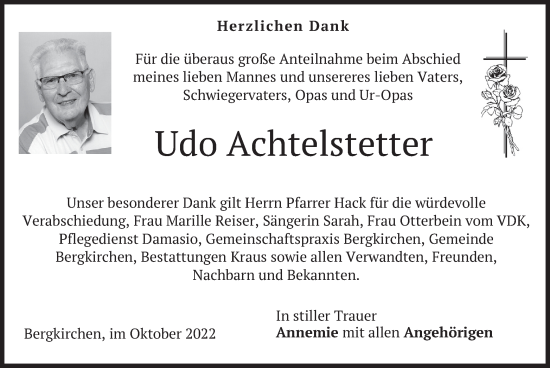 Traueranzeige von Udo Achtelstetter von merkurtz