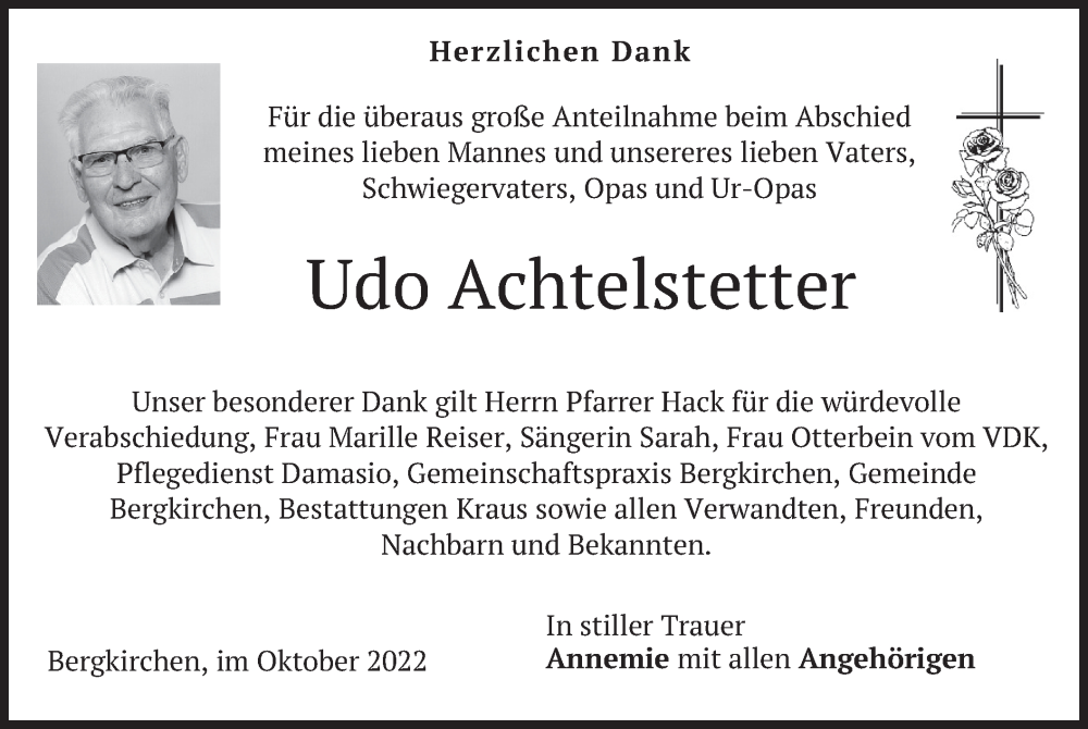  Traueranzeige für Udo Achtelstetter vom 15.10.2022 aus merkurtz
