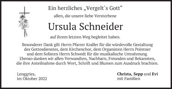 Traueranzeige von Ursula Schneider von merkurtz