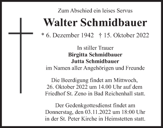 Traueranzeige von Walter Schmidbauer von merkurtz