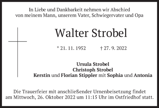 Traueranzeige von Walter Strobel von merkurtz