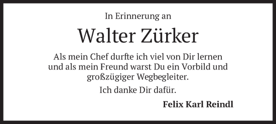 Traueranzeige von Walter Zürker von merkurtz