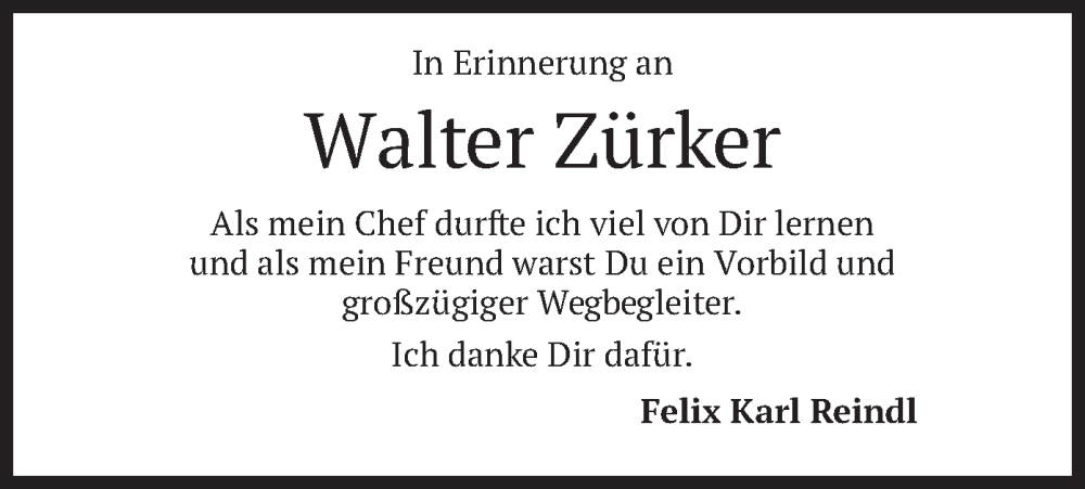  Traueranzeige für Walter Zürker vom 08.10.2022 aus merkurtz