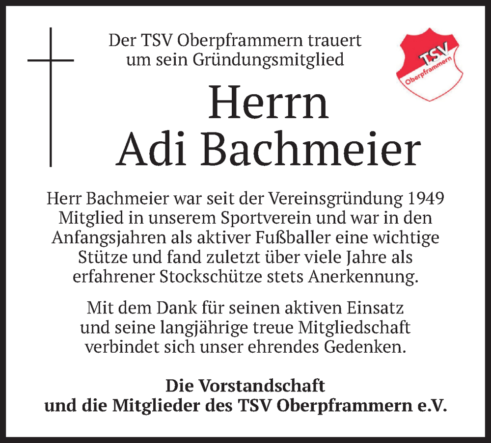  Traueranzeige für Adi Bachmeier vom 25.11.2022 aus merkurtz