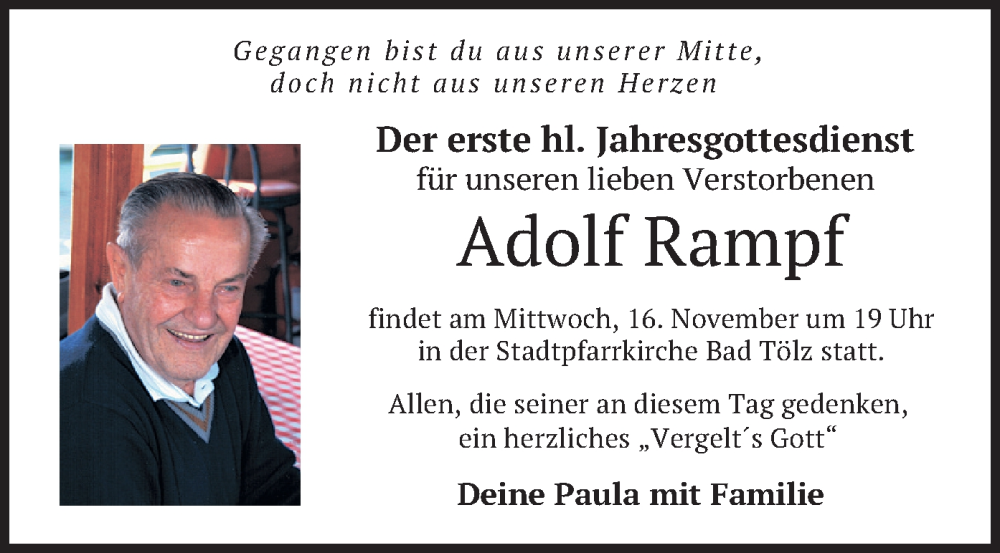  Traueranzeige für Adolf Rampf vom 14.11.2022 aus merkurtz