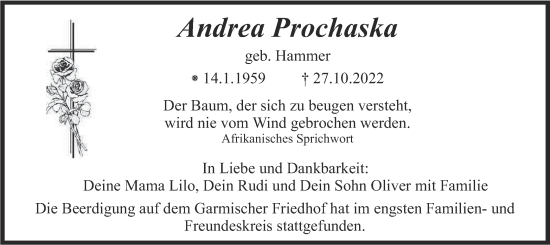 Traueranzeige von Andrea Prochaska von merkurtz