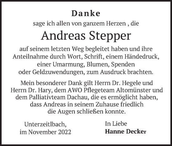 Traueranzeige von Andreas Stepper von merkurtz
