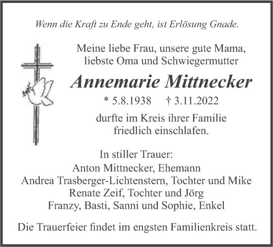 Traueranzeige von Annemarie Mittnecker von merkurtz