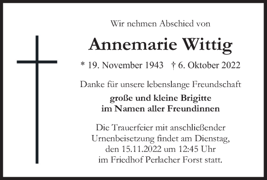 Traueranzeige von Annemarie Wittig von merkurtz