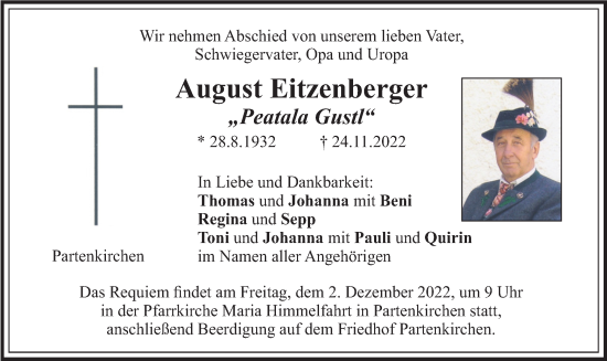Traueranzeige von August Eitzenberger von merkurtz