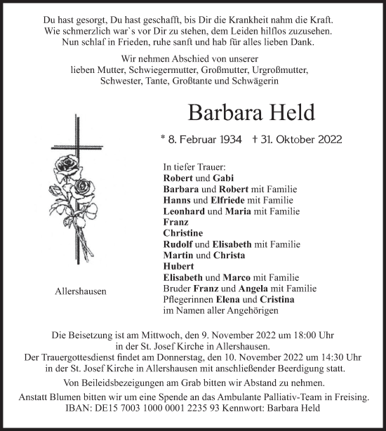 Traueranzeige von Barbara Held von merkurtz