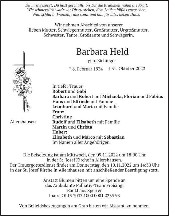 Traueranzeige von Barbara Held von merkurtz