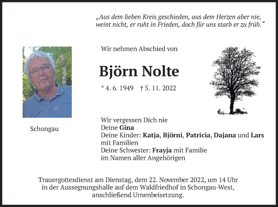 Traueranzeige von Björn Nolte von merkurtz