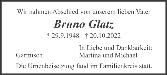 Traueranzeige von Bruno Glatz von merkurtz