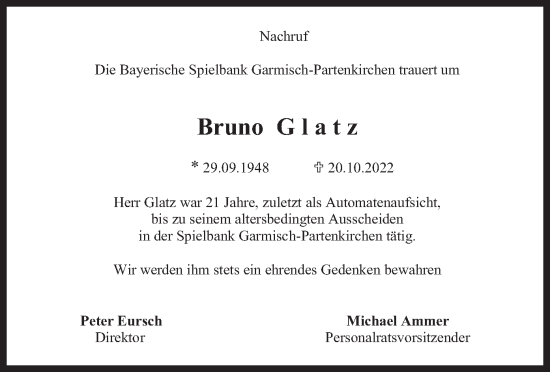 Traueranzeige von Bruno Glatz von merkurtz