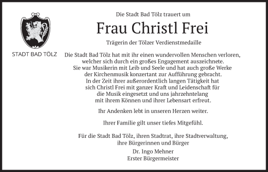 Traueranzeige von Christl Frei von merkurtz