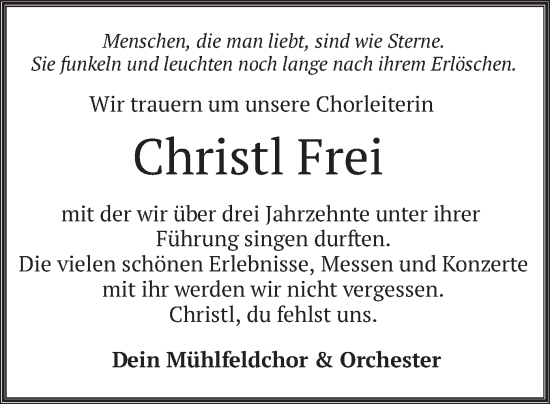 Traueranzeige von Christl Frei von merkurtz