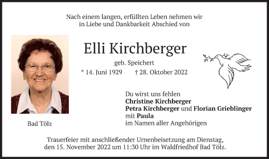 Traueranzeige von Elli Kirchberger von merkurtz