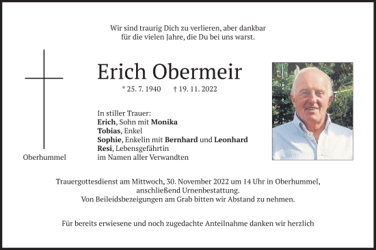 Traueranzeige von Erich Obermeir von merkurtz