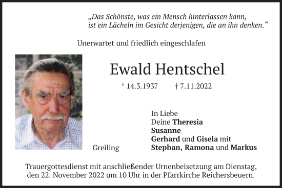 Traueranzeige von Ewald Hentschel von merkurtz