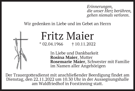 Traueranzeige von Fritz Maier von merkurtz