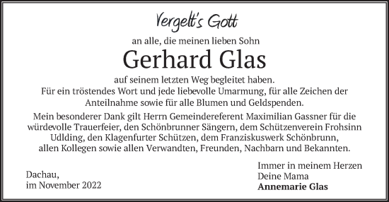 Traueranzeige von Gerhard Glas von merkurtz
