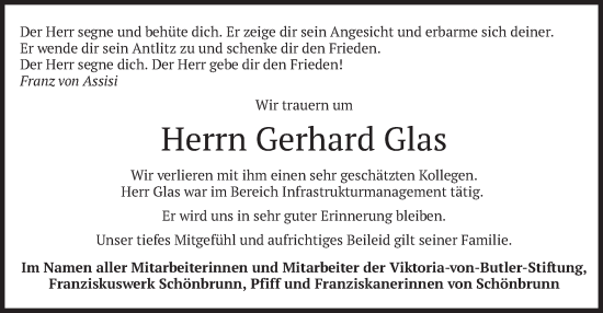 Traueranzeige von Gerhard Glas von merkurtz